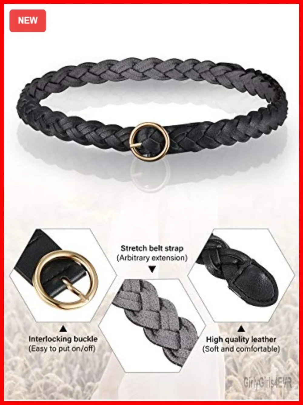 3 Pack Women's Braided PU Leather Belts with O-Ring Buckle Adjustable Skinny